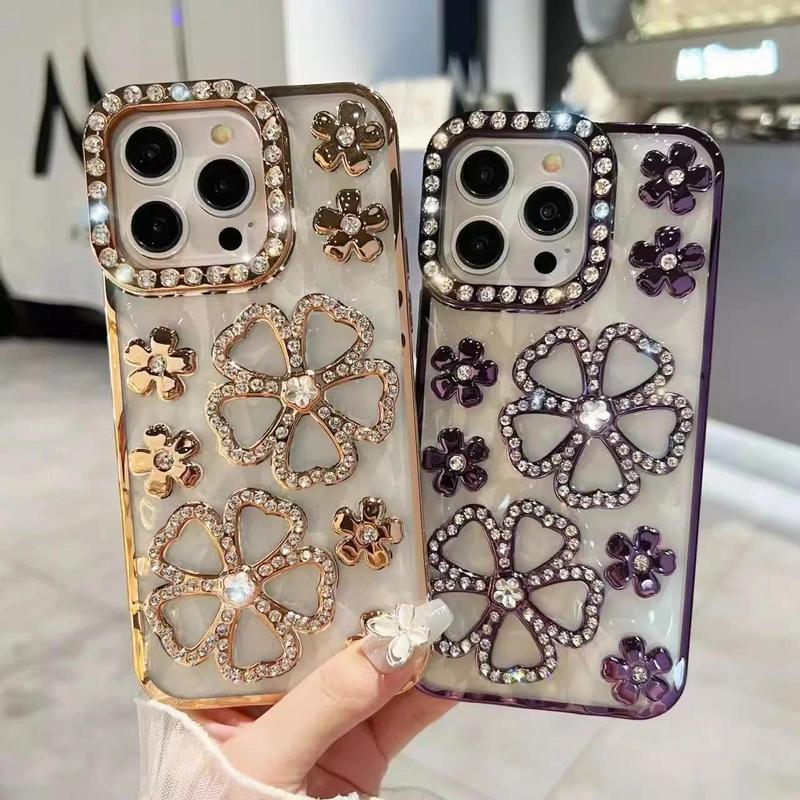 Ốp Hoa 3D, Kim Cương Lấp Lánh Sang Trọng, Dành Cho iPhone 16 Pro Max, 16 Plus, 14, 13, 12, 11, Ốp Mạ Trong Suốt, Dành Cho iPhone 15, Ốp Bảo Vệ 2