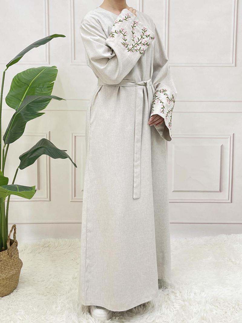 Product Introduction of 【2025】Arabic Clothing-floral Embroidery Long Sleeve Belted Tunic Dress, Elegant Long Dress for Women, Women's Islamic Clothing for All Seasons, Abaya for Daily Wear 10