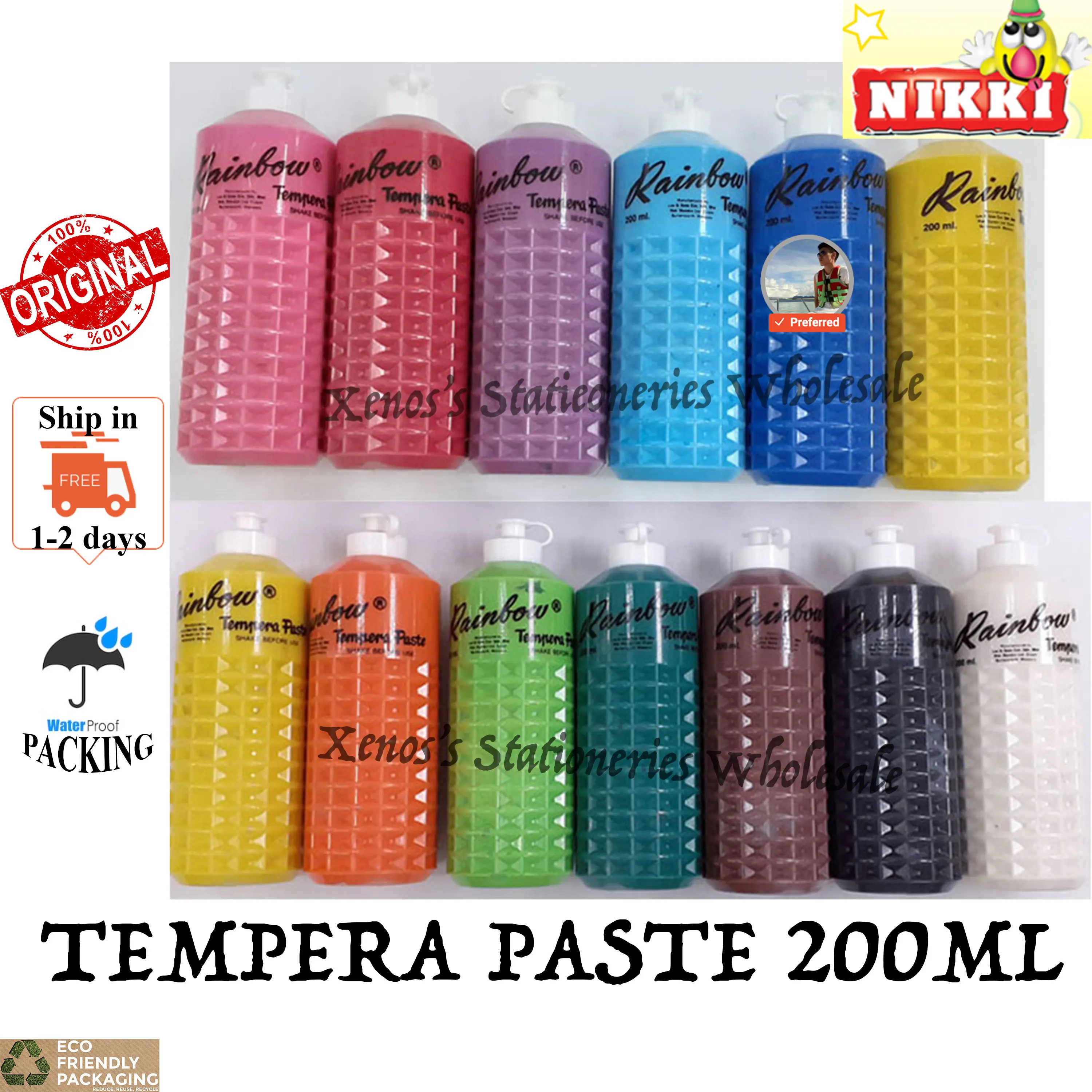 NIKKI RAINBOW NON TOXIC TEMPERA PASTE COLOUR PAINT (200ML, PER BOTTLE) - [HAND PAINT /PALM ART] (READY STOCK)