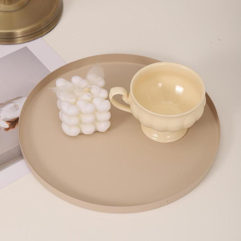 Modern Round Tray, 1 Count Kitchen Display Tray, Iron Jewelry Tray, Solid Color Simple Tray, Home Storage Organization 4