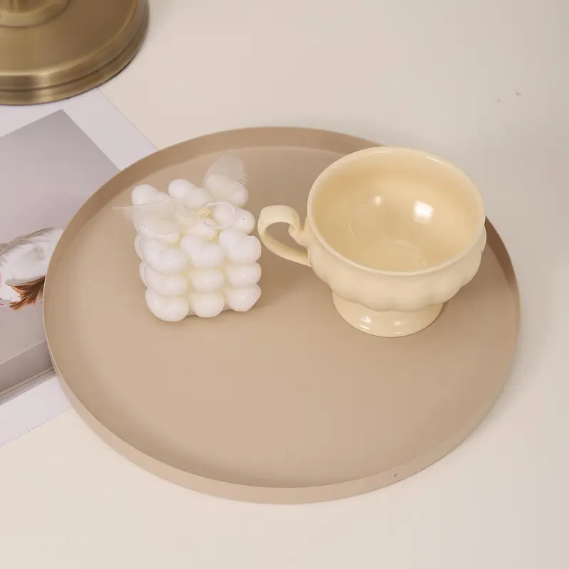 Modern Round Tray, 1 Count Kitchen Display Tray, Iron Jewelry Tray, Solid Color Simple Tray, Home Storage Organization 4