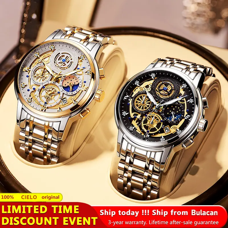 CIELO Original Men's Quartz Watch Waterproof Quartz Watches Metallic Business For Men COD Anti Air Luxury Stainless Steel With Calendar QUARTZ Business Waterproof Luminous Casual Watch