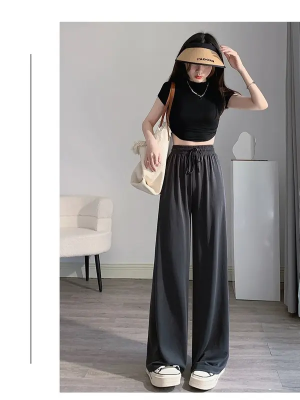 Quần tăm suông ống rộng có Bigsize vải tăm lạnh siêu mát, quần ống sớ co giãn dáng dài mềm rủ có túi quần kèm dây rút eo 2
