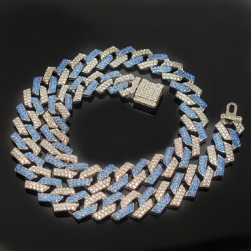 Popular 15mm Small Flip Cover Hiphop Pink Blue Hip Hop Cuban Link Chain Quadrilateral Strip Prismatic Men's Necklace 0