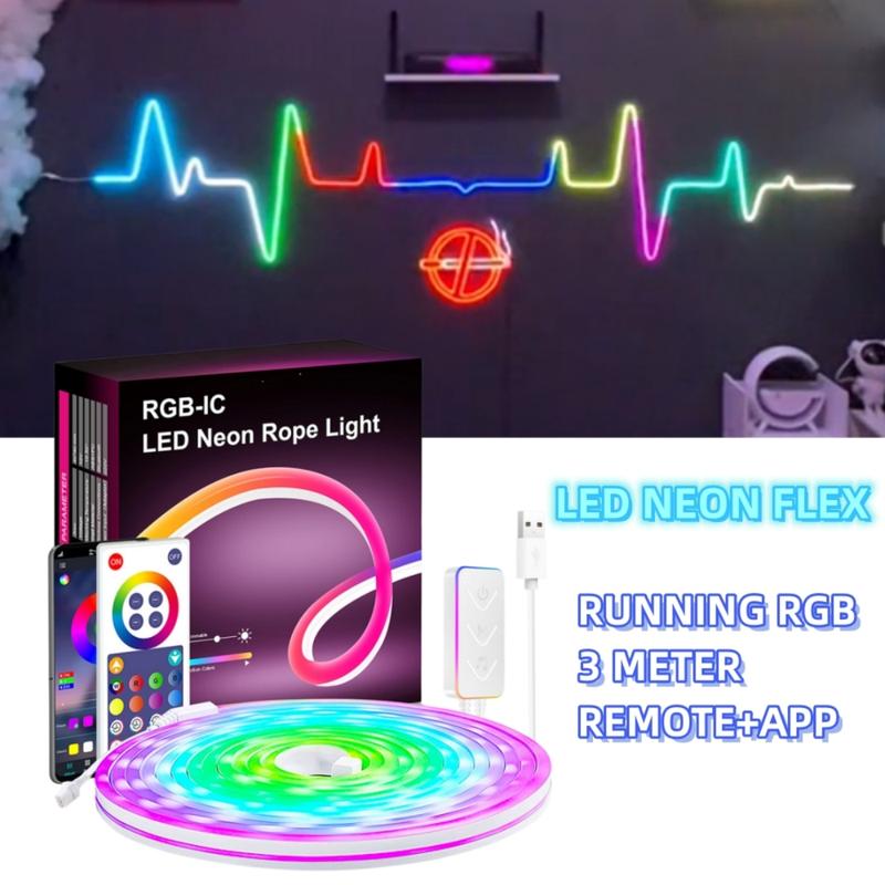 Lampu Neon Flex Running RGB 3 Meter Remote Led Strip Bluetooth USB Kamar Tidur Hias lampu  running aesthetic 1