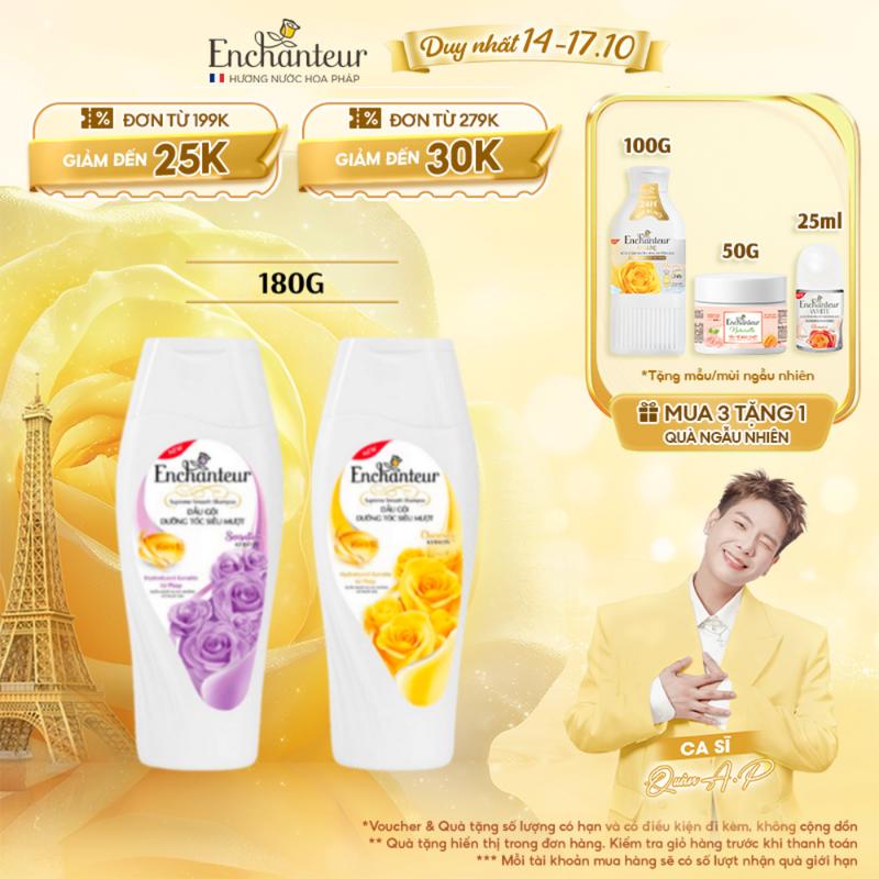 Dầu Gội Enchanteur 180g Thơm Hương Nước Hoa với Keratin, Dầu Hạnh Nhân, B5 x2 Phục Hồi Hư Tổn và Óng Ả, Không gàu bết ngứa