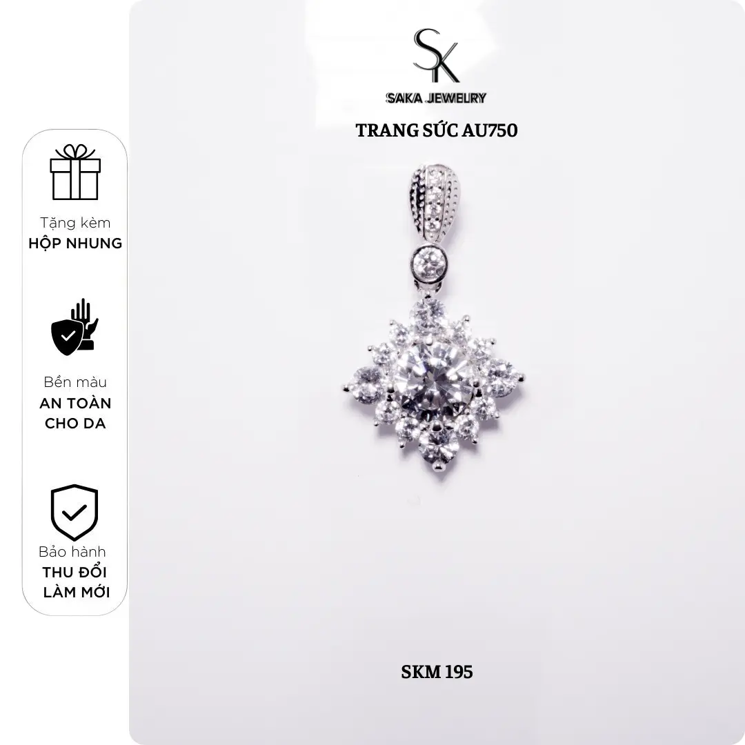 Trang sức AU750 Mặt dây chuyền vuông nhiều hạt - SKM 195| Saka Jewelry Trang sức AU750