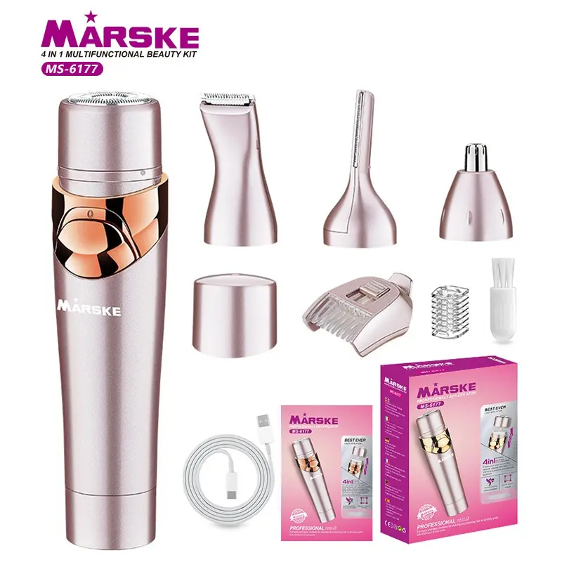 MARSKE 4-in-1 Multifunctional Shaver Electric Eyebrow Nasal Hair Trimmer, Long Hair, Nasal Hair , USB Charging, IPX6 Waterproof, Full Body Washable, Fast Hair Removal Tool, Beauty Device