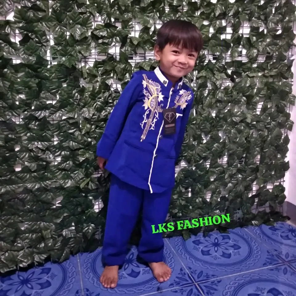 Jasko setelan bordir anak laki  laki, Kain hightwits Baju muslim anak Tangan Panjang Hitam Navy Putih dll Couple Kancing Kerah Koko Motif Nyaman Pria Biru Dewasa