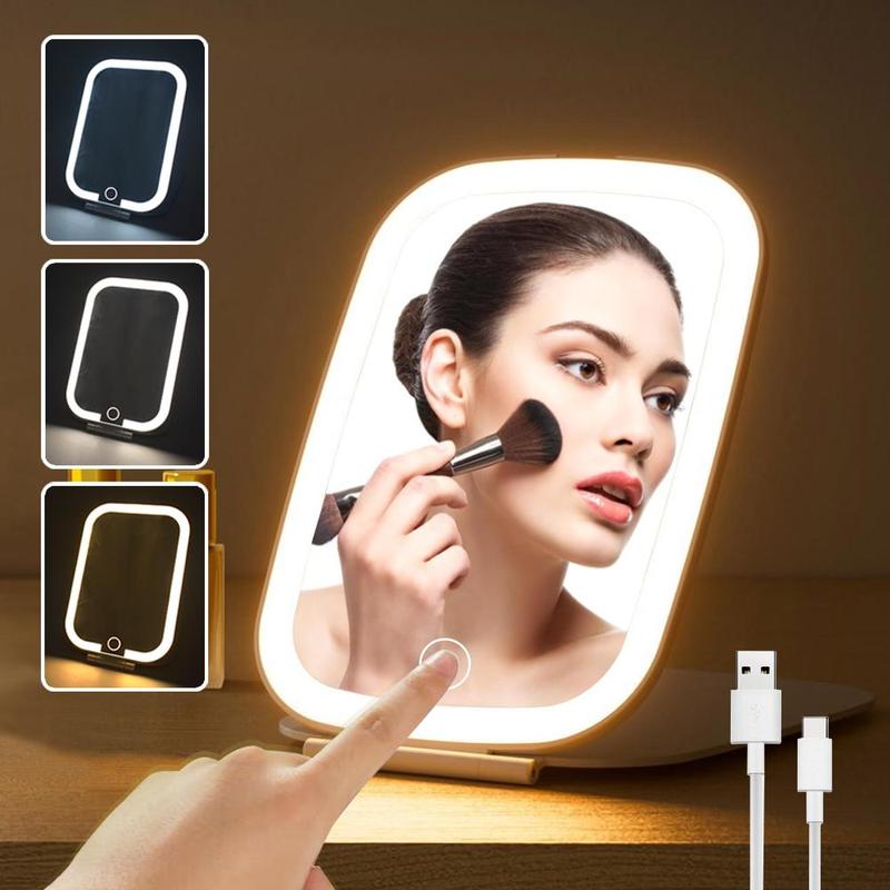Product Introduction of USB Rechargeable LED Cosmetic Mirror, 1 Count Portable Foldable Smart Mirror, Dimmable Fill Light Mirror for Makeup, Skin Care, Daily Use 2