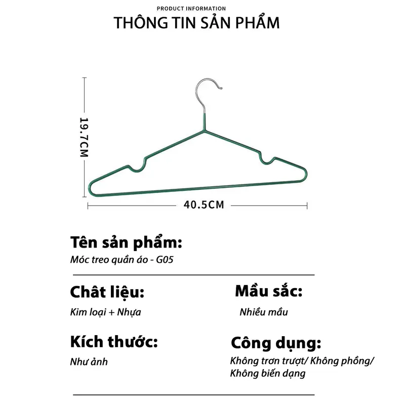 COMBO 20 Móc Treo Quần Áo Chống Tuột G05 Móc Nhôm Bọc Nhựa PVC Chống Trơn Trượt Chống Nhăn Quần Áo Khi Treo Tiện Lợi Nhiều Màu Sắc 1