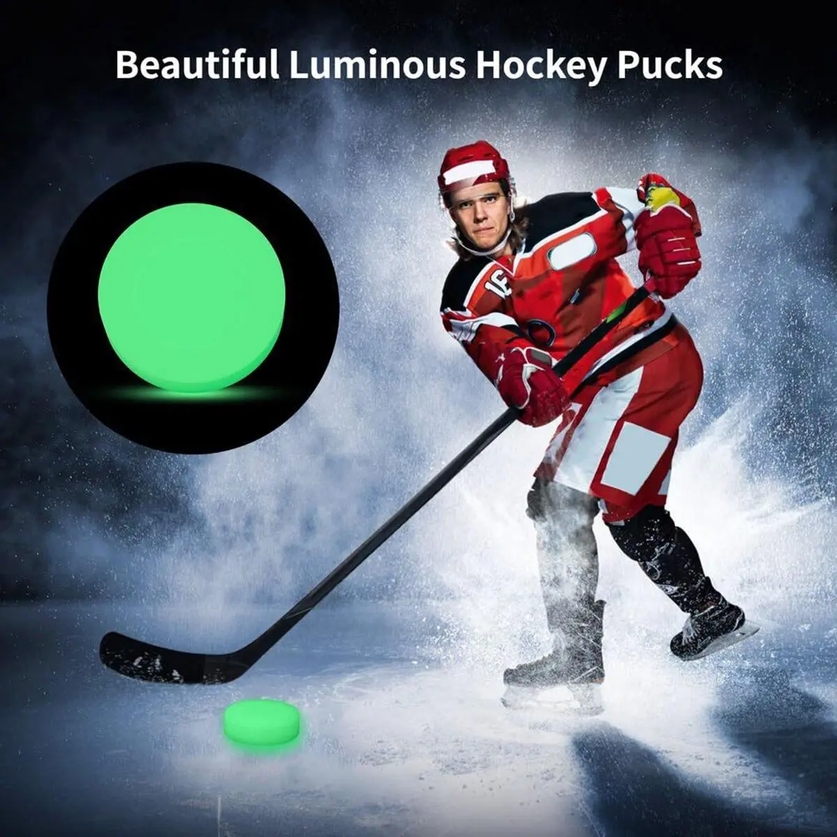 Ice Hockey Puck Glow in The Dark Outdoor Sports Diameter 2.83inch Party Puck Ice Hockey Puck Glow in The Dark Party Puck Green