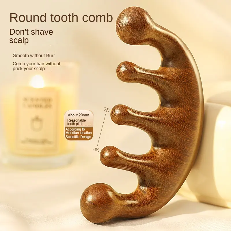 Natural Sandalwood Massage Comb Head Meridian Comb Scalp Five-Claw Massage Comb Portable Hair Comb Hair Therapy Wooden Comb