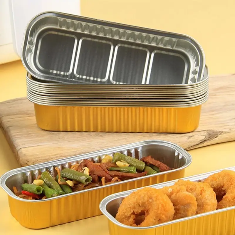 5/10Pcs Rectangle Disposable BBQ Pans Aluminum Foil Thickened Air Fryer Baking Tray Tin Pans Box Grilling Tray Kitchen Tools