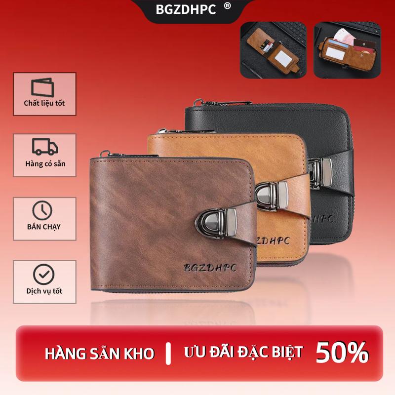 【COD Ví Ngắn,Có Ngăn Đựng Căn Cước Và Ngăn Đựng Thẻ Túi Có Khóa Kéo Tiền Xu Ví Nam Da PU,Sức Chứa Lớn Nhiều Ngăn Đựng Thẻ Làm Bằng Da PU,Tiện Lợi Nhiều Khe Cắm Thẻ,Túi có dây kéoPhong Cách Cổ Điển Và Thường Ngày