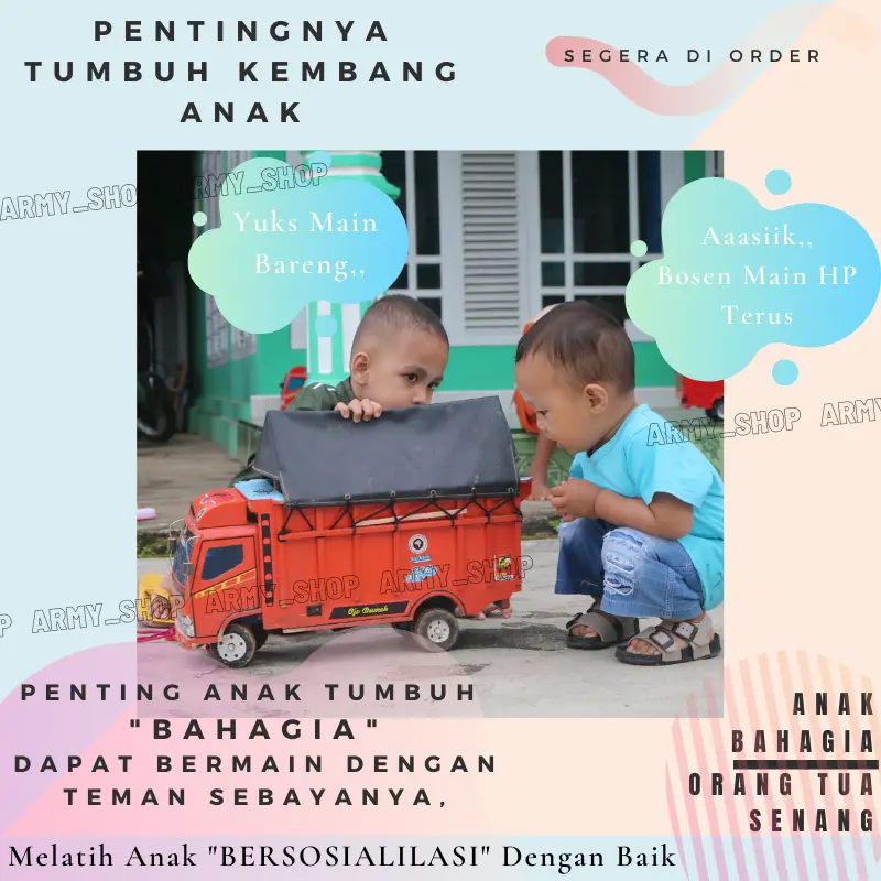 Truk Oleng Miniatur Kayu Murah Asli Jumbo Mobilan Anak-Anak Full Stiker 7