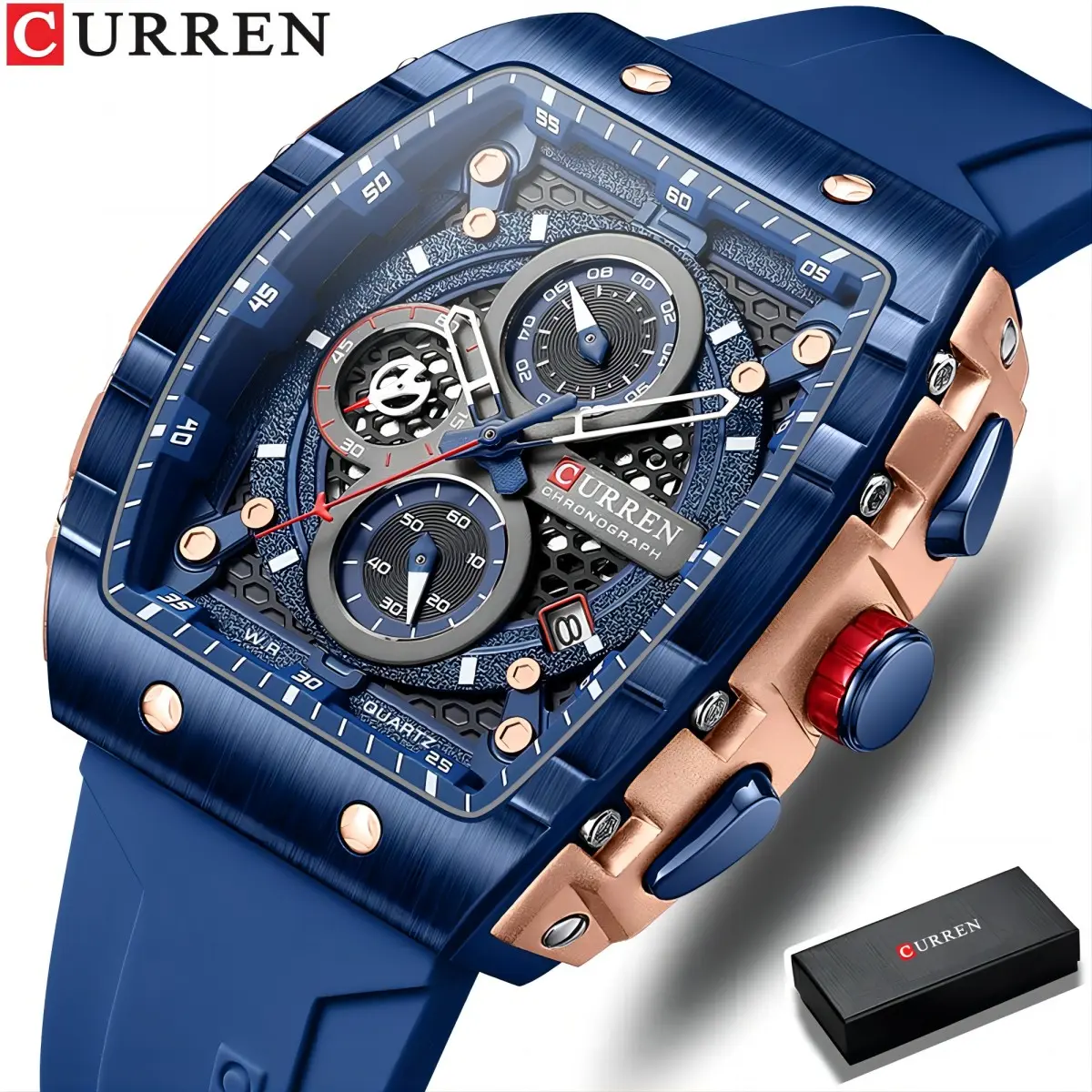CURREN Terbaru Jam Tangan Pria Anti Air Original Quartz Chrono Aktif  Multi Fungs Kalender Sport Gel Silika Analog Jam Tangan Cowok + Kotak 8442