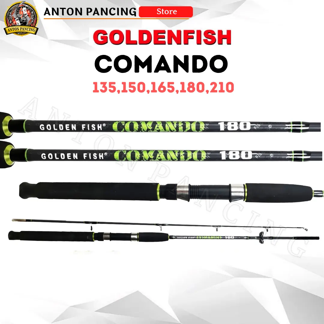 Joran Pancing Golden Fish Comando 135 150 165 180 210cm Action Medium 8-15lb Fiber Solid 2 Section Type Spinning Pancing Kuat Anti Patah