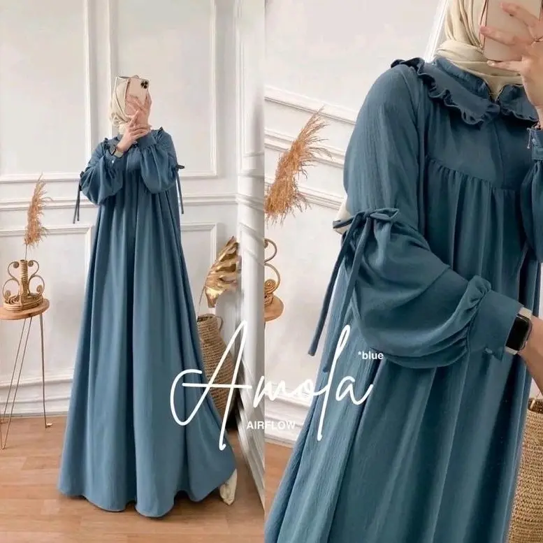 MUMU - AMOFA GAMIS CRINCLE AIRFLOW AMOLA MAXY LD 110 JUMBO BISA COD Kancing Kerah Muslim Wanita Crinkle Dress Syari