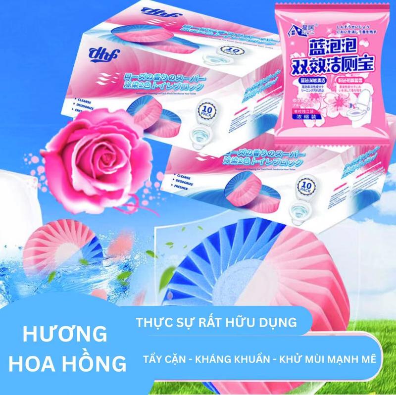 (1 gói 1 viên)Hương hoa hồng khử mùi khử khuẩn Viên tẩy bồn cầu hai màu hương hoa hồng tự động làm sạch từ sâu nước giặt nước giặt taylong  giat h út vi sinh xịt  mốc gel