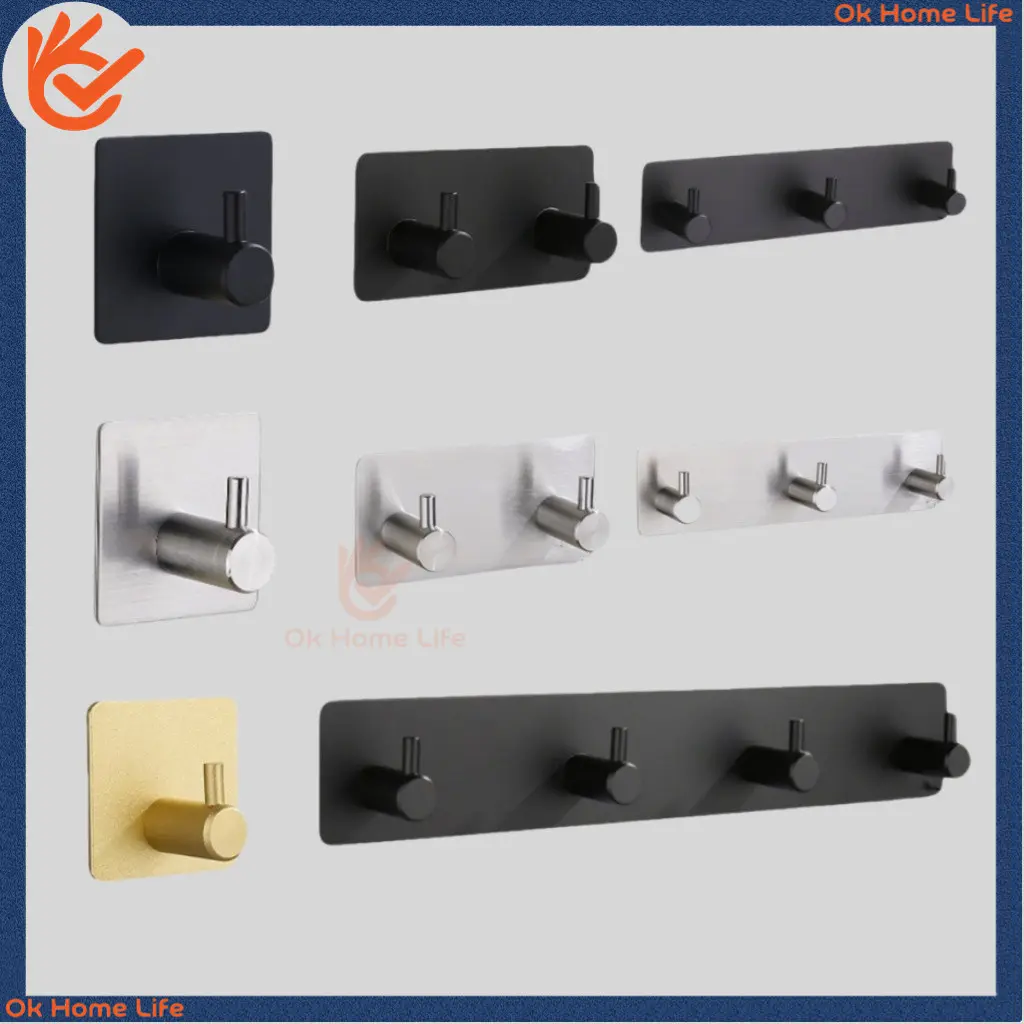 [SG Stock]SUS 304 Stainless Steel Bathroom Hook Clothes Hook 3M Self Adhesive Hook