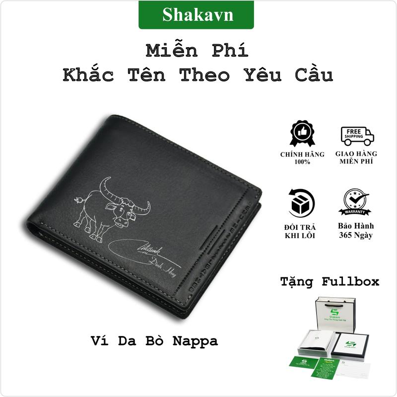  Ví nam khắc tên da bò cao cấp nhiều ngăn cầm tay Shakavn SVC360 