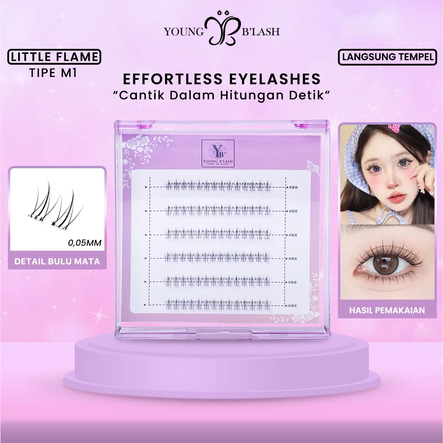 LANGSUNG TEMPEL | M1 Little Flame youngblash Eyelash Extension TANPA LEM Bulu Mata Bawah Palsu PINSET Bulumata natural | Eye Makeup