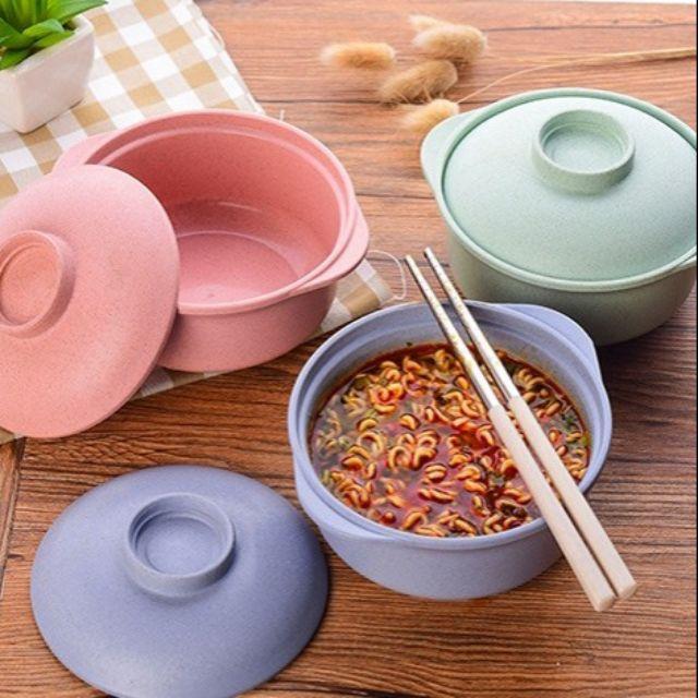Chén bát bằng nhựa lúa mạch có nắp đậy dễ thương 0