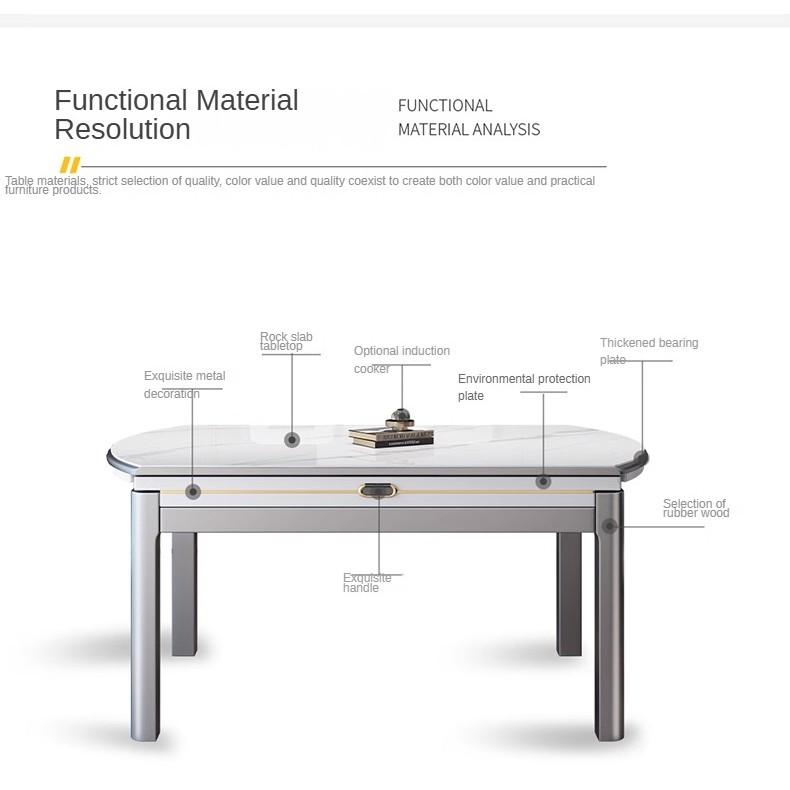 Rock Plate Dining Table and Chairs Combination of Modern Simple Light Luxury Household Solid Wood Retractable Eating Table 7