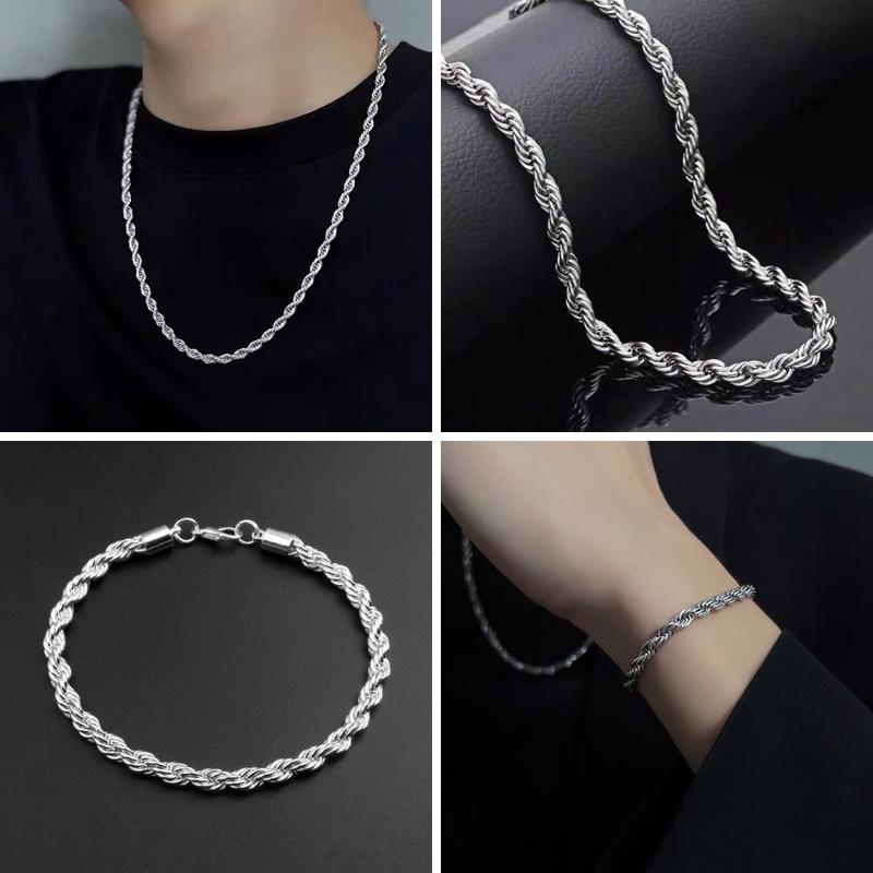 [Mua là mê, chê thì hoàn về] Combo phụ kiện nam basic Vòng Cổ Xoắn Bạc và Vòng Tay Xoắn Bạc thép titan không gỉ - Tavi Studio  - TẾT