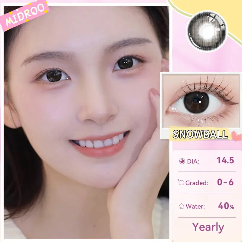 [Mua 1 Tặng 4] Midroo Lens 0-6 Độ Snowball Kính áp Tròng 14.2 Lens Cận Mắt 1 Năm kèm bộ trang điểm 7