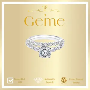 Cincin Set Berlian 1 Karat Wanita Dua Cincin Berlian Cincin Moissanite Berkualitas Tinggi GEME STORE K1157