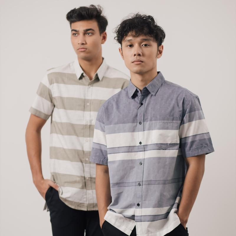 RBJ Kemeja Yarndyed Salur Hijau Regular Fit Pria 2
