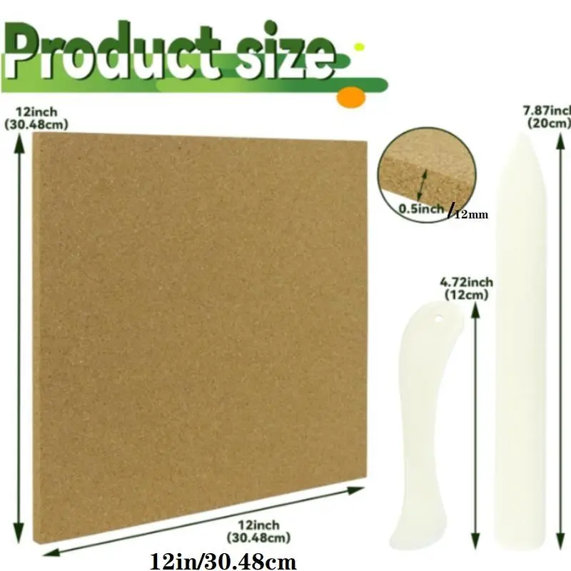 Square Cork Board, 1 Count Message Board with Burnishers, Heat Resistant Work Surface with Cutting Mat, Tools & Kit for Table & Countertop, Decor 1