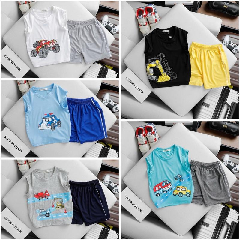 Ba Lỗ In Hình Xe (8-26kg) BỘ BA LỖ  THUN LẠNH  MINKYMOM CHO bé trai , bé gái chất vải mềm mịn - co giản - thấm hút mồ hôi Sandal Jean trang phục thể thao trẻ em banh