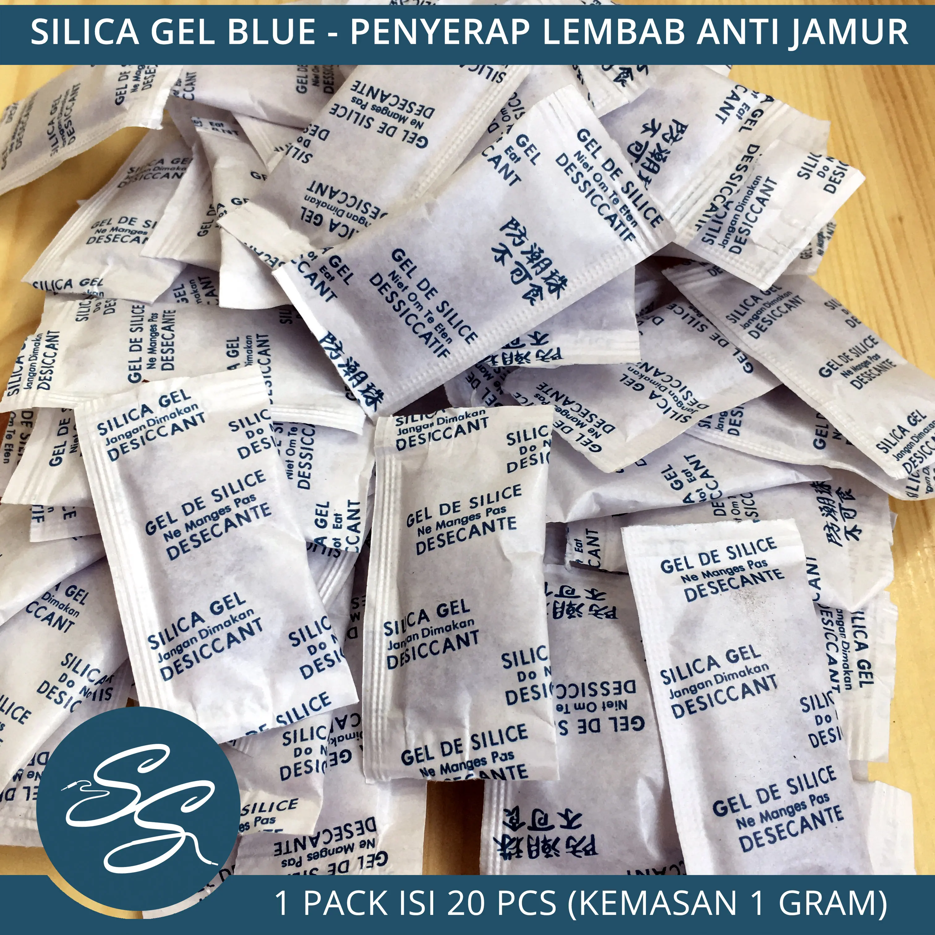 Silica Gel Blue 1 Pack isi 20 pcs (@1 gram) Penyerap Air Anti Lembab & Jamur Tas dan Sepatu
