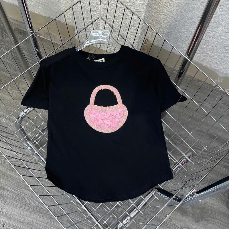 Aó thun cotton đuôi tôm HÌNH TÚI HOA đáp thêu B109