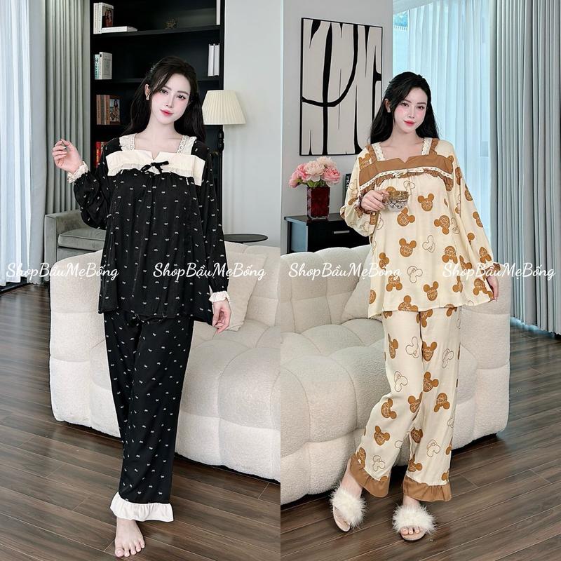  COMBO 2 Bộ Bầu Babydoll Bèo Tay Chất Liệu Đũi Thái Lạnh Thoáng Mát Mềm Mịn Freesize Dưới 72kg Dành Cho Mẹ Bầu Và Sau Sinh Áo Có Khoá Kéo Quần Có Chun Chỉnh 