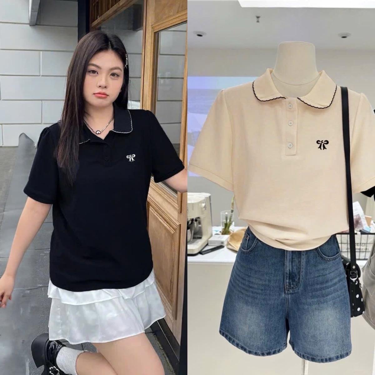 Áo Thun Cổ Sen Thêu Nơ Vải Thun Tổ Ong 45 - 90Kg Thời Trang Nữ Bigsize Sài Gòn Top Women - B.1386