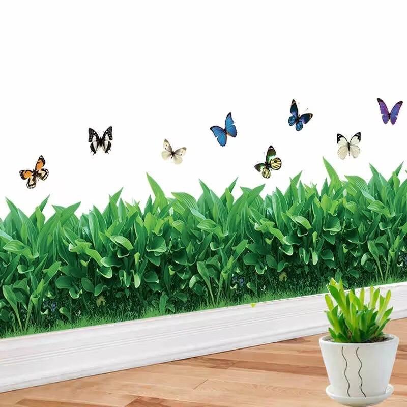 Decal dán chân tường cỏ xanh đậm dài 1m4 cao 40cm bức ảnh treo tường tranh cát chảy conan Hoa lá Chịu nhiệt