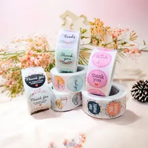 MMM - COD Sticker Thank You Roll Isi 500 Pcs Stiker Terima Kasih Warna Self Adhesive Seal Label Roll Sticker Thank You 2Cm Tempelan Ucapan Terimakasih Bulat 500pcs Segel Order Packing Motif Bunga Love Serbaguna (BELI LOKAL) Kertas Plastik Paper