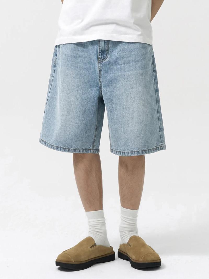 Product Introduction of Men's Plain Denim Shorts, Loose Casual Comfy Jeans Shorts for Daily Wear, Woven Bottoms for Summer, Cotton 1