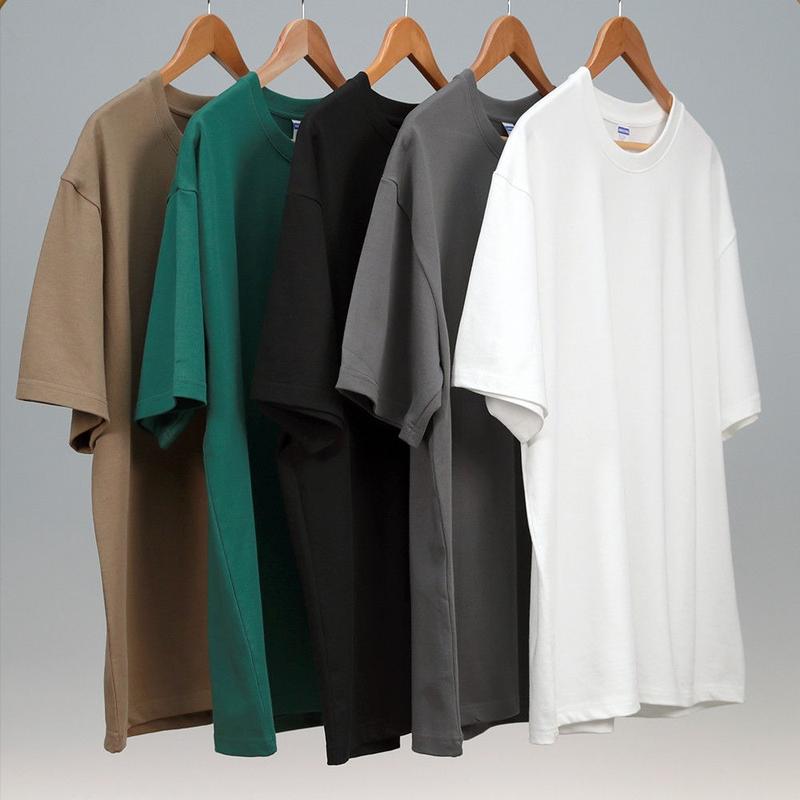 Áo Thun Nặng, Áo Thun Nam Ngắn Tay, Dáng Rộng Vừa Vặn, Làm Bằng Cotton Nguyên Chất, Tay Ngắn, Màu Trơn Dễ Phối Đồ, Thiết Kế Vai Độc Đáo Đơn Giản, Thích Hợp Cho Nam Và Nữ Menswear Cổ Tròn Unisex 2