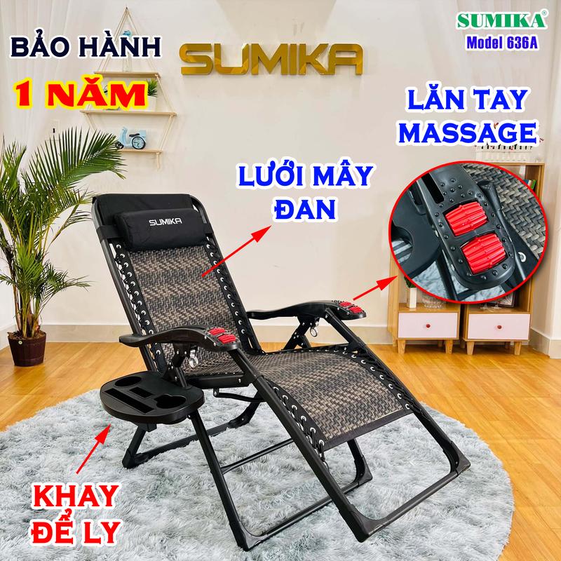 Ghế xếp thư giãn SUMIKA 636A - lăn tay massage tải trọng 300kg, bảo hành 1 năm( tặng khay để ly), ghế bố, ghế văn phòng, ghế gấp gọn
