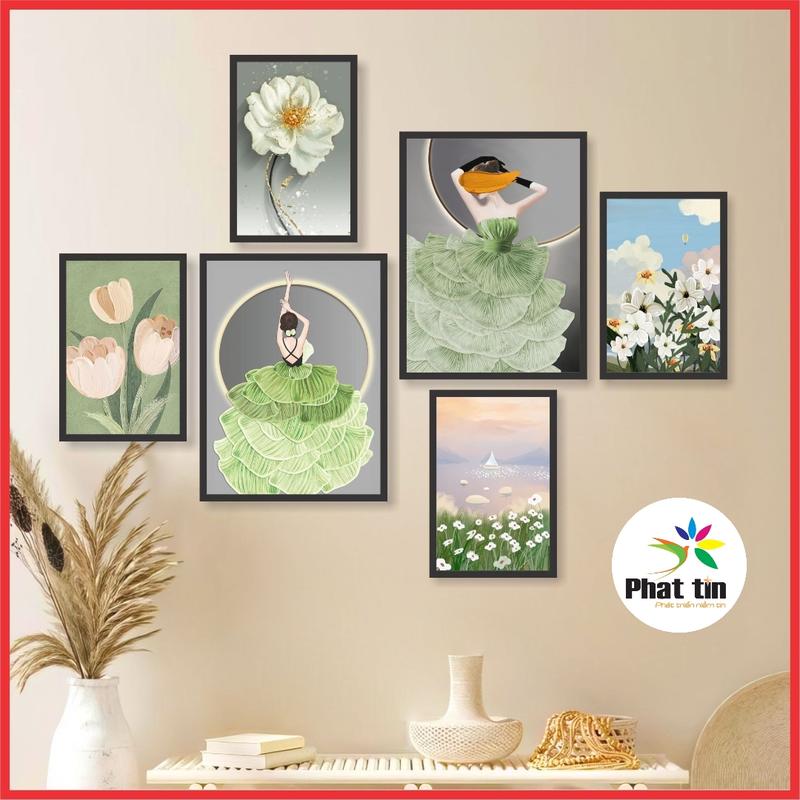 27 Set 6 tranh cô gái hiện đại trang trí dán tường decor Phát Tín có sẵn keo dán không cần khoan tường. Treo Tường Phòng Khách Decor Tường Đồng tranh phong