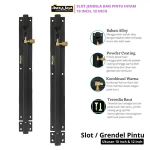 Grendel Slot Pintu Panjang 10 12 inch Hitam Pengunci Kunci Tambahan Daun 2 atau 1 Bahan allumunium tebal