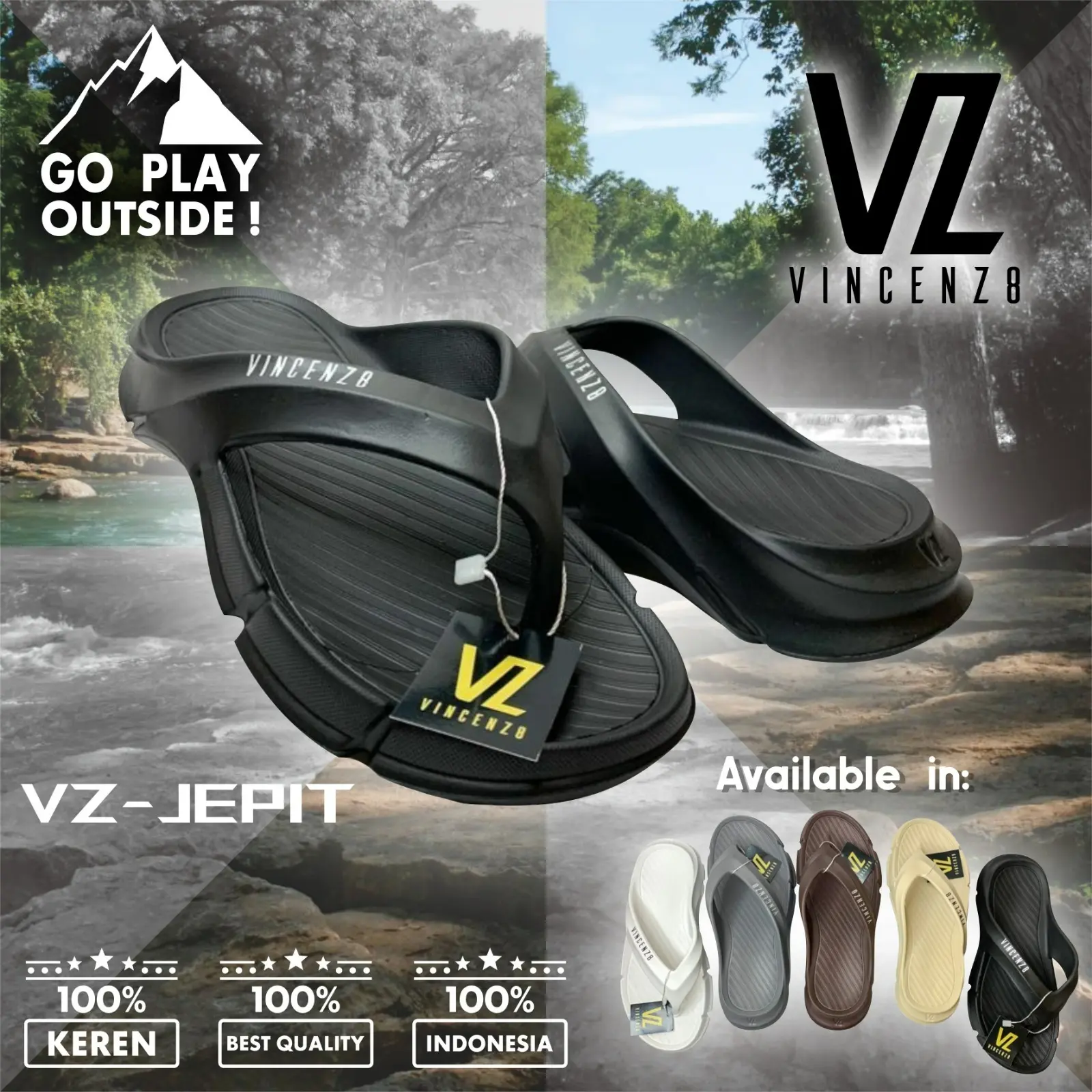 Sandal Jepit Pria Vincen8 Sendal Jepit Gunung Pria Terbaru Anti Slip Sendal Cowok Kekinian Keren Karet Putih Black  Hitam Sandal jepit Sandal