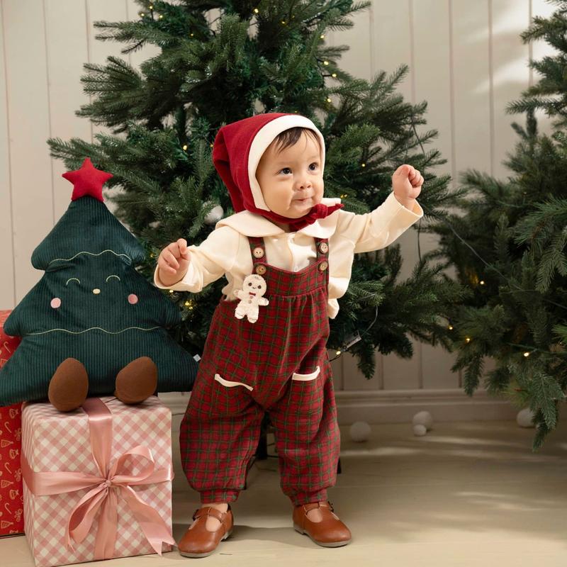 [TGMBS] N11010 Quần yếm caro đỏ kèm áo dài tay màu be cho bé áo + quần