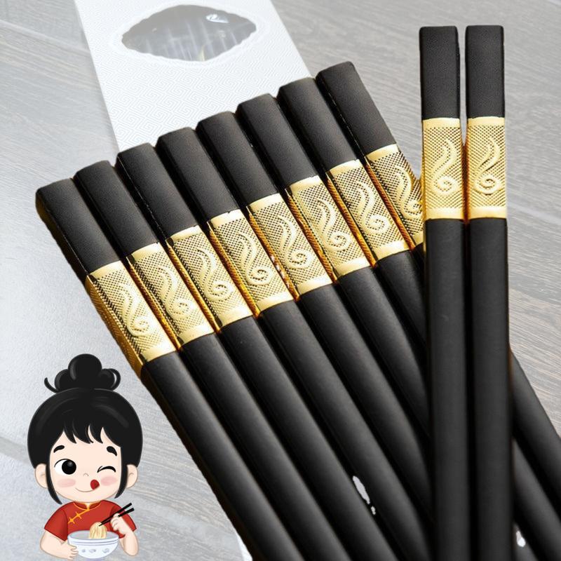 Set 50 Đôi Đũa Ăn Mạ Vàng Gỗ Hợp Kim Hàn Quốc Sang Trọng - Bộ 10 Đôi đũa nhôm bó đũa nhật anh