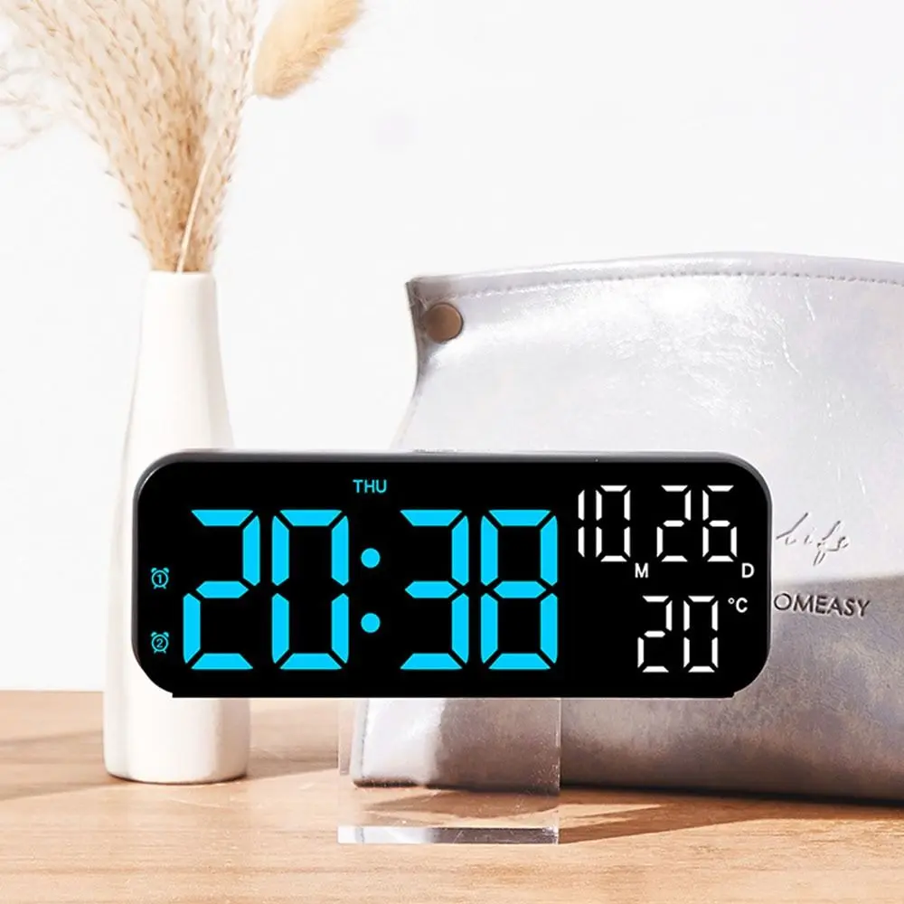 High Quality Multi-functional Electronic Clock Temperature Date 12/24H Digital LED Clocks Backlight Voice Control Display Table Clock for Bedroom